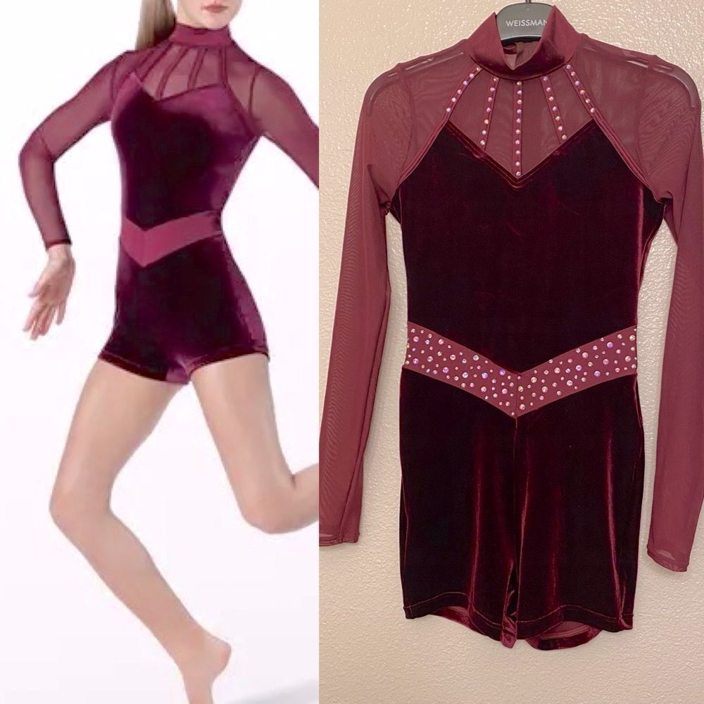 WEISSMAN solo Dance burgundy velvet cage Costume Stone 13255 XSA Xs adult